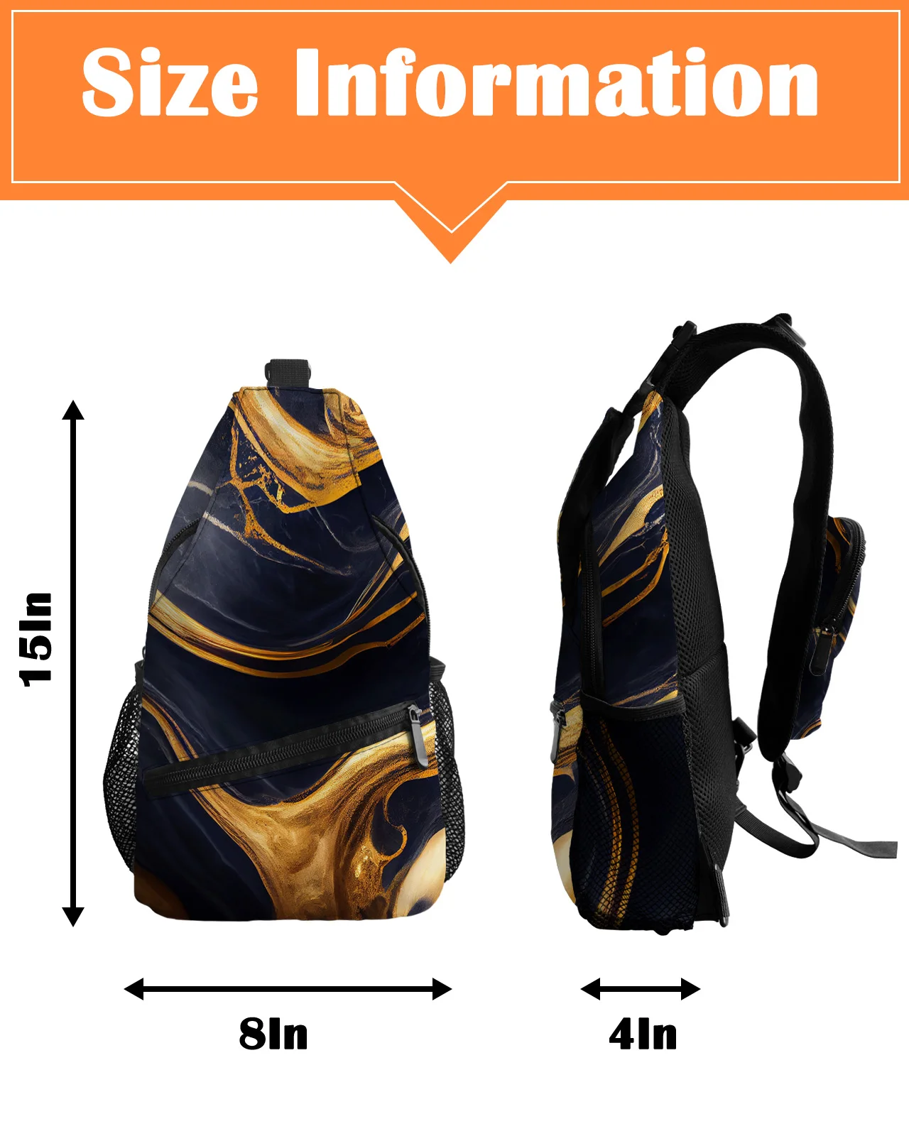 Bolso de pecho con textura de borde amarillo de mármol para mujeres y hombres, bolsos de mensajero impermeables, bolso cruzado de un hombro, bolso deportivo de viaje, azul