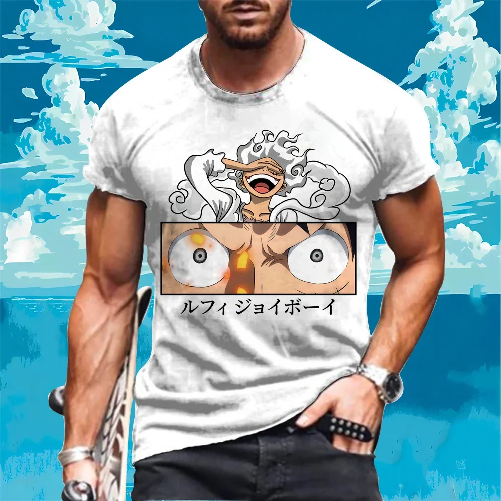 Men's T-shirt Luffy One Piece Anime Short Sleeve Tee Kid's Streetwear Tops 110-6XL Gym 2024 New Summer Essentials Trend Fashion