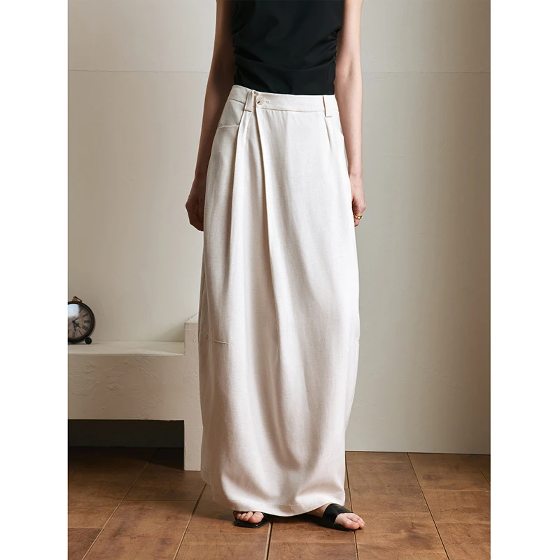 

2025 New Arrival Summer Autumn Women Casual Loose A-line Ankle-length Skirt High Waist Asymmetrical Split Design Skirts T275