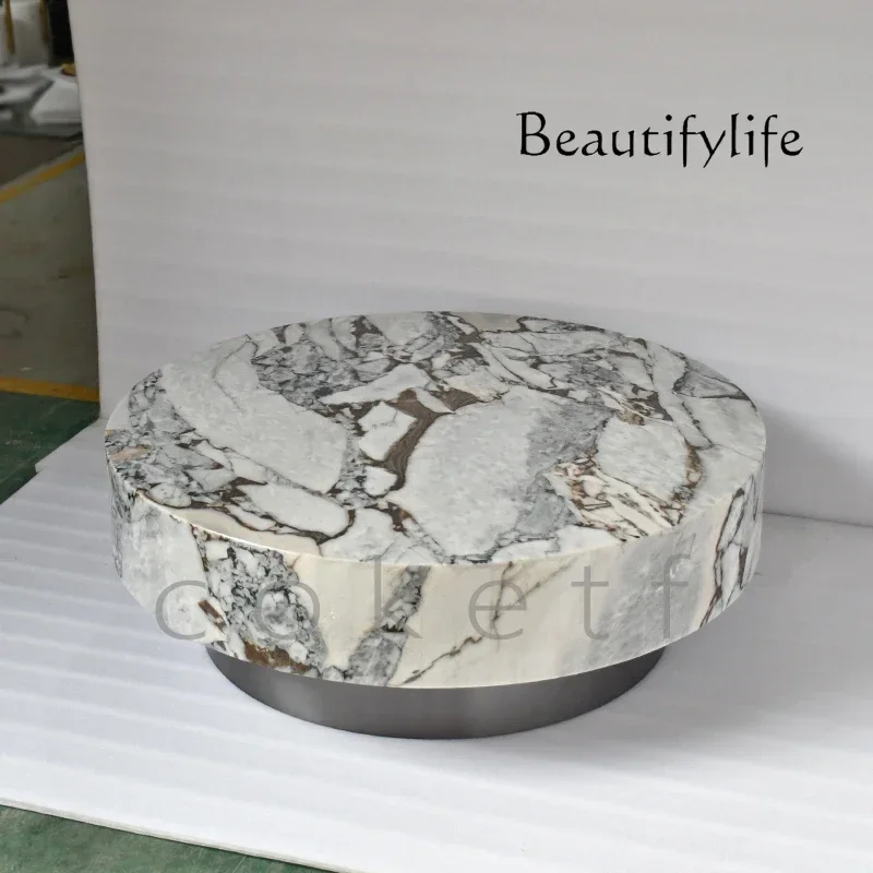 N40 Light luxury modern high-end sense natural elephant white marble round living room coffee table designer new high-end