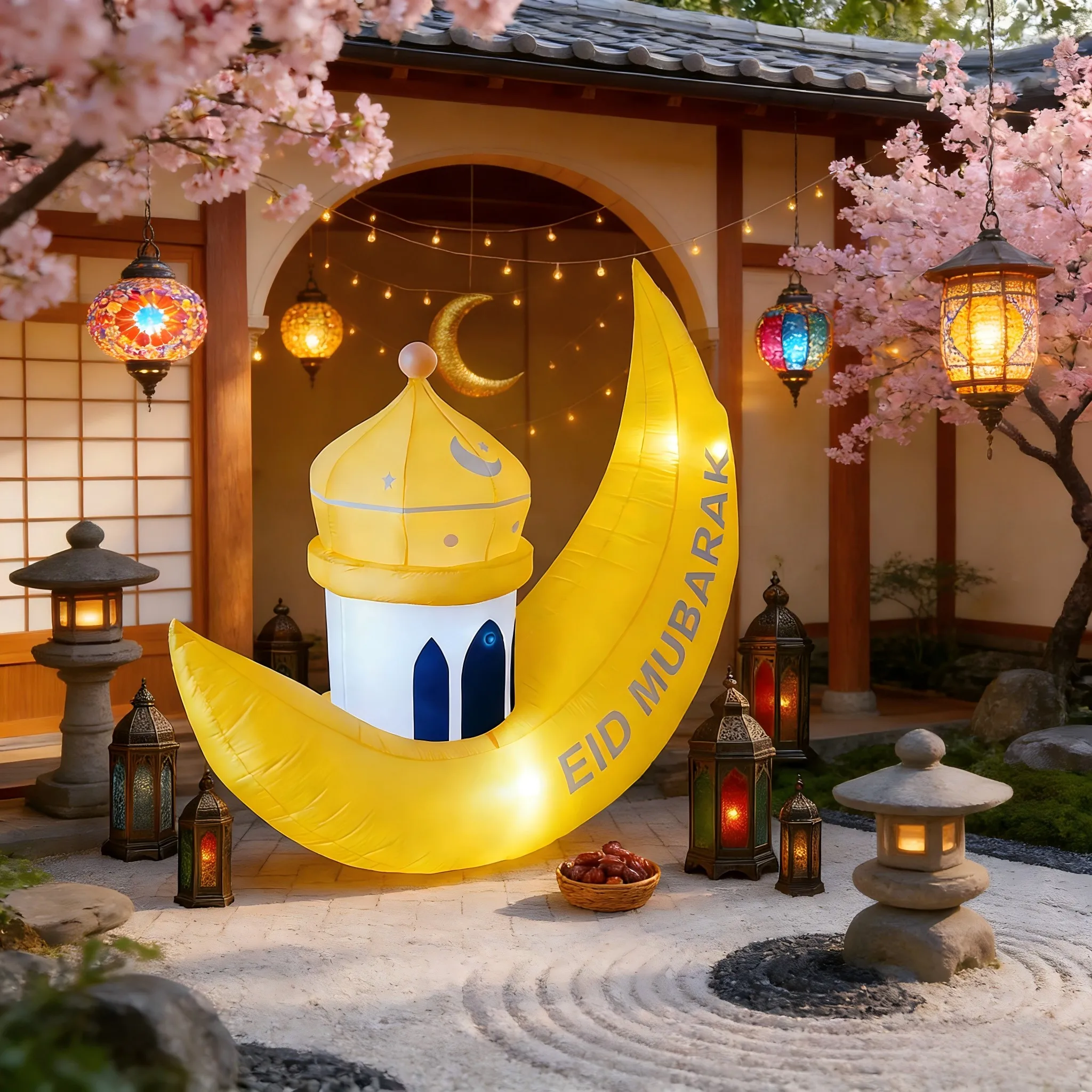 

5.2FT/1.6M Inflatable Model Muslim Ramadan Eid Festival DIY Decor with Moon Tower Yard LED Light Ornament Gift Toy Decoration