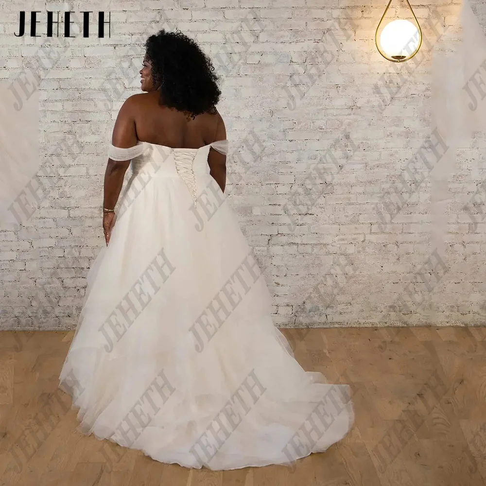 JEHETH Elegant Off Shoulder Wedding Dresses Plus Size Sweetheart Lace Up Bride Gowns Tulle A-Line Classic vestidos de novia