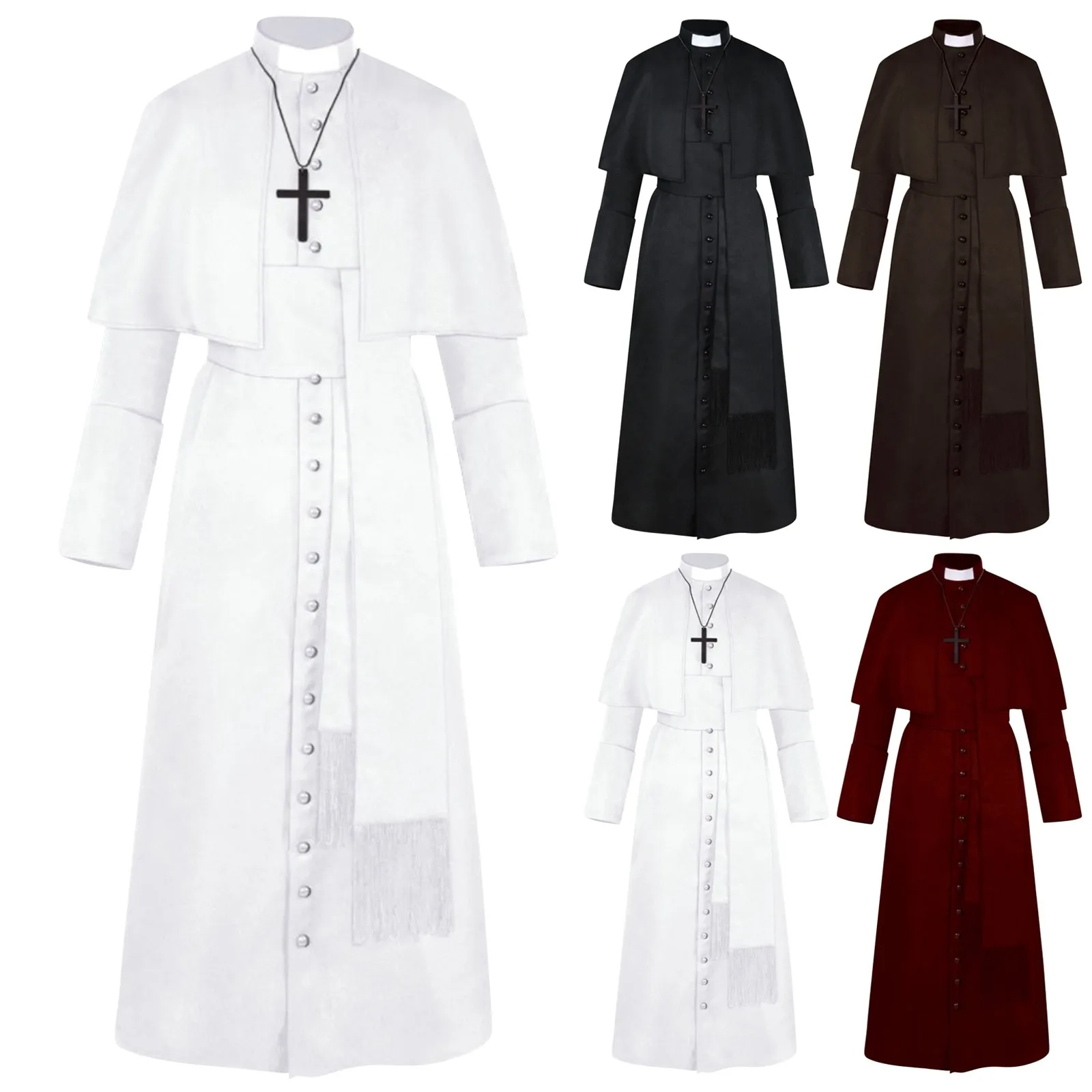 Renascimento medieval Cosplay Trajes, Sacerdote Retro, Igreja Católica, Religião Sacerdote Papal, Pregador em Massa Robe Sólido, Clero Pano