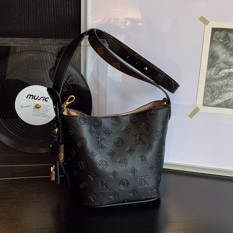 

2025 Embossed Bucket Top Handle Bag, Women's Luxe Shoulder Purse, Versatile Crossbody Day to Night Tote, Sling Bag