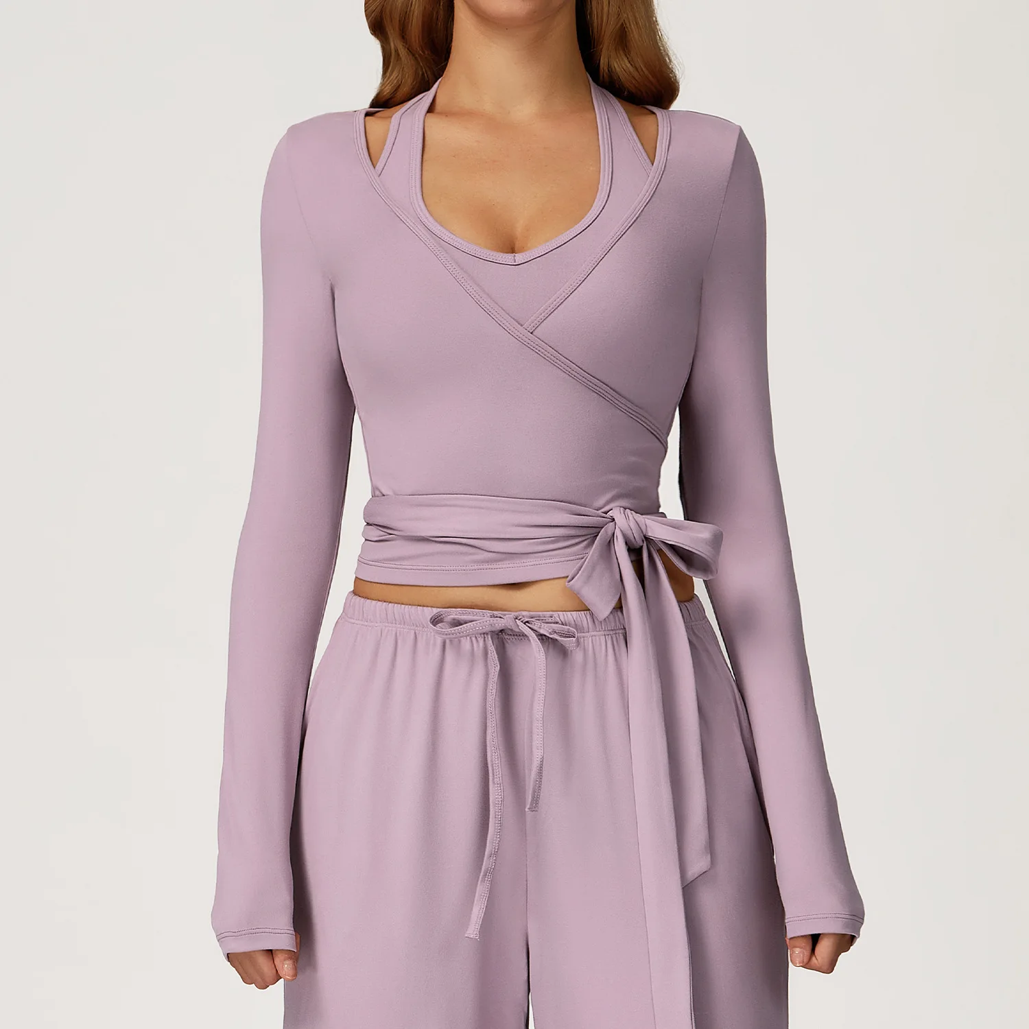Women Yoga Crossover Strap Long Sleeve Cover-up T-shirts Pilates Running Outdoor Sports Loose Tops Breathable Soft Gym Fitness