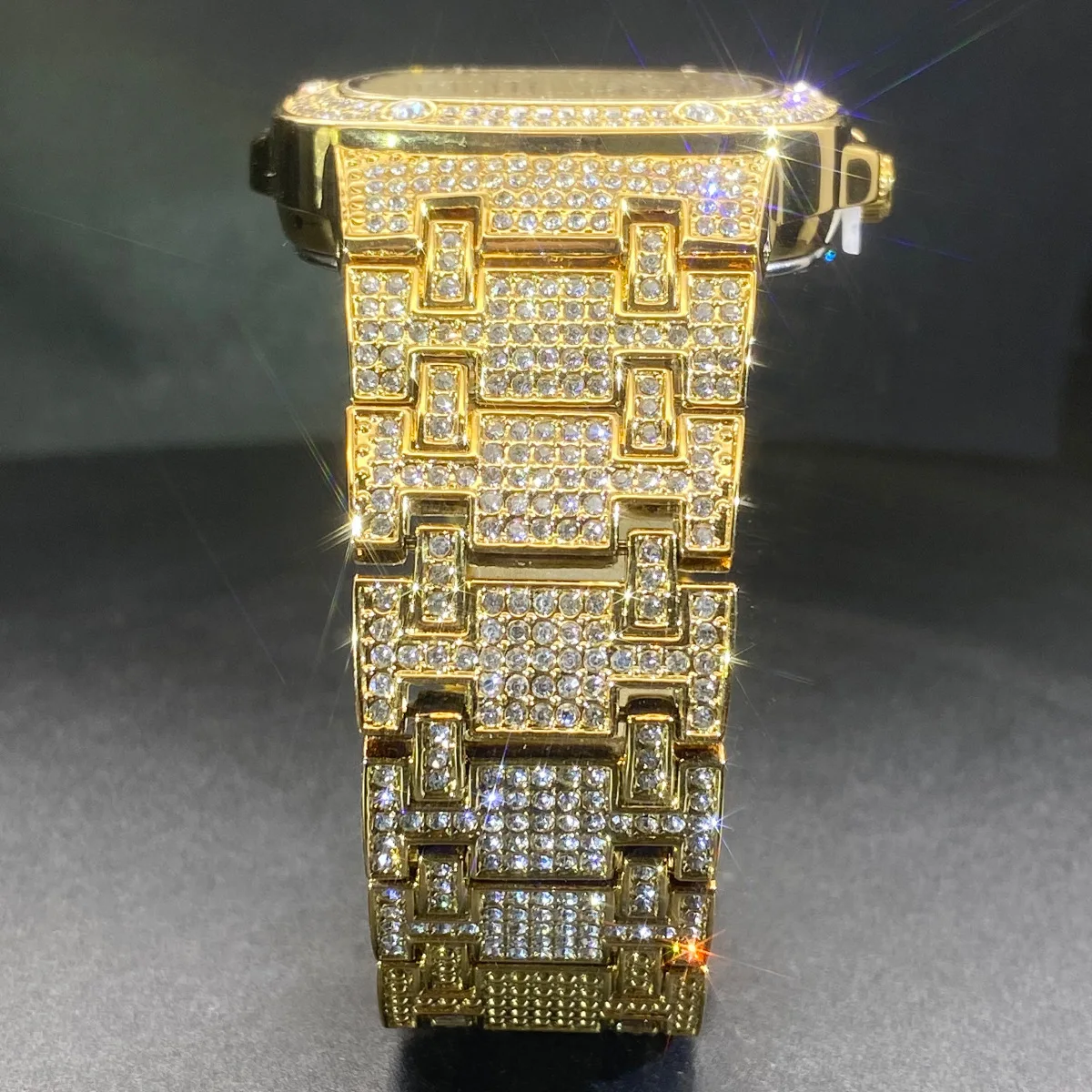 Square Wrist Watch for Men Women Shiny Full Stone Couple Quartz Watches Fashion Jewelry Classical Watch Clock Gold Silver Color view 4