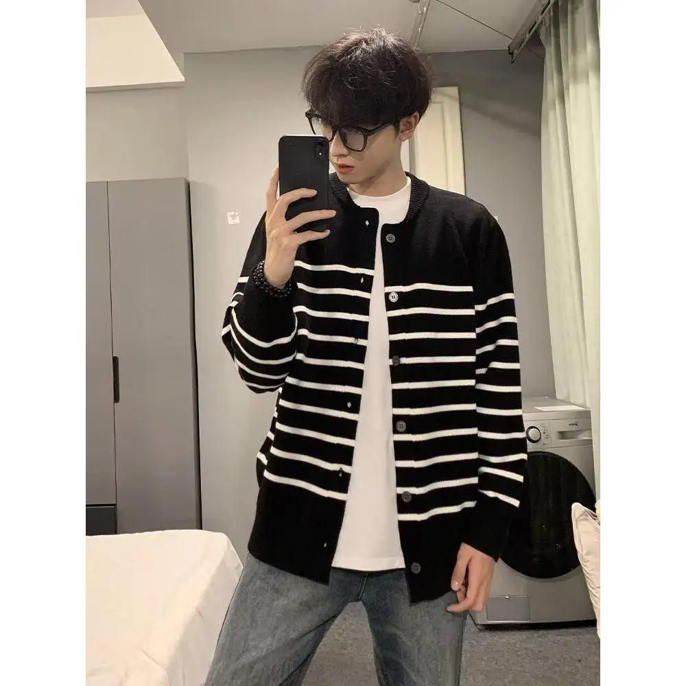 

Fall Winter V-Ne Knitted Cardigan Men's Color Casual Sle Loose Fit Long Sve Polyester Fiber Outerwear Coat