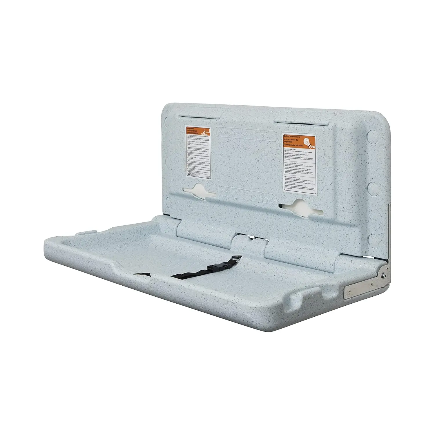 

Horizontal Wall-Mounted Baby Changing Station with Safety Strap, Blue/Grey Speckled Design