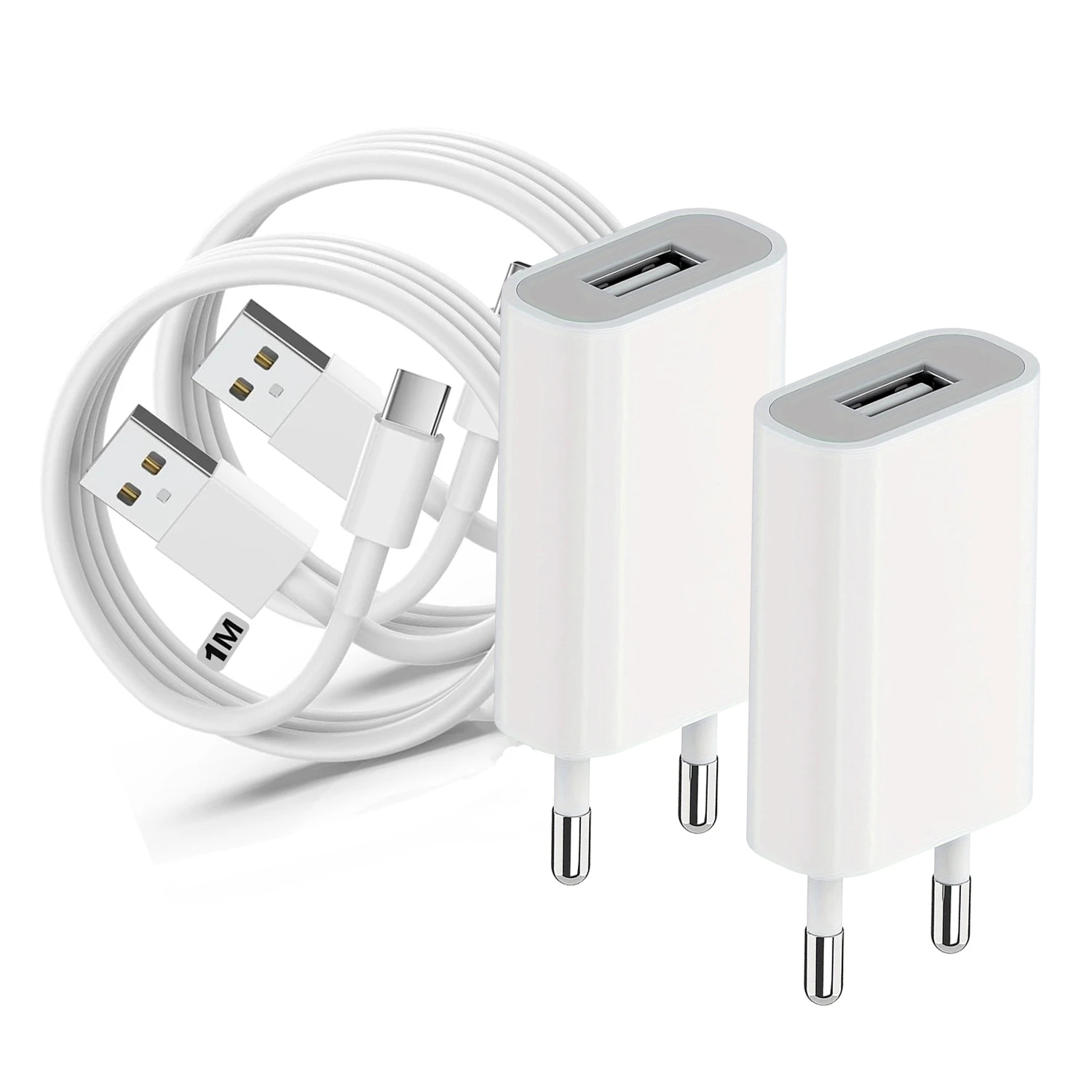 2sets 5V1A Universal USB Wall Charger Adapter with European Standard Plug With 1M USB A to Type C Cable for Mobile Phones