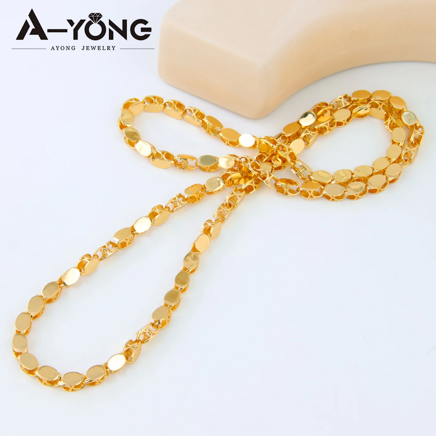 Luxury Arab Gold Color Long Necklace 45/60/80cm 21k Gold Plated Dubai Saudi Women Vintage Wedding Party Jewelry