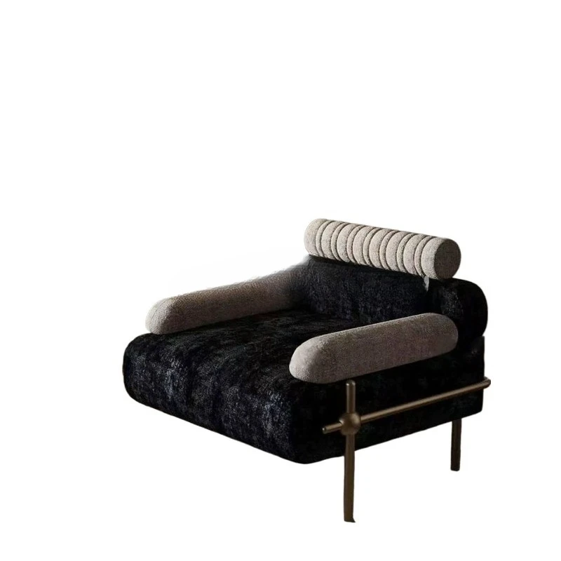 

Nordic style single sofa chair black fabric solid wood frame metal leg lounge chair
