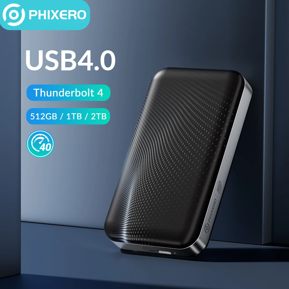 PHIXERO 40Gbps Portable SSD Compatible with Thunderbolt 3 4 USB3.2 USB 3.1 3.0 Type-C USB4.0 Solid State Drive Case