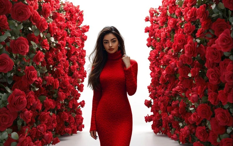 ジョンソンレッドローズフラワーロマンチックな道路の背景高品質コンピュータプリント結婚式の写真スタジオの背景