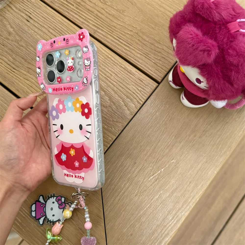 Cute Little Flowers HelloKitty 3D Bear Camera Phone Case for iPhone 17 Pro 15 14 13 16 17 16 Pro Max Cover With Chain Cases Capa view 6