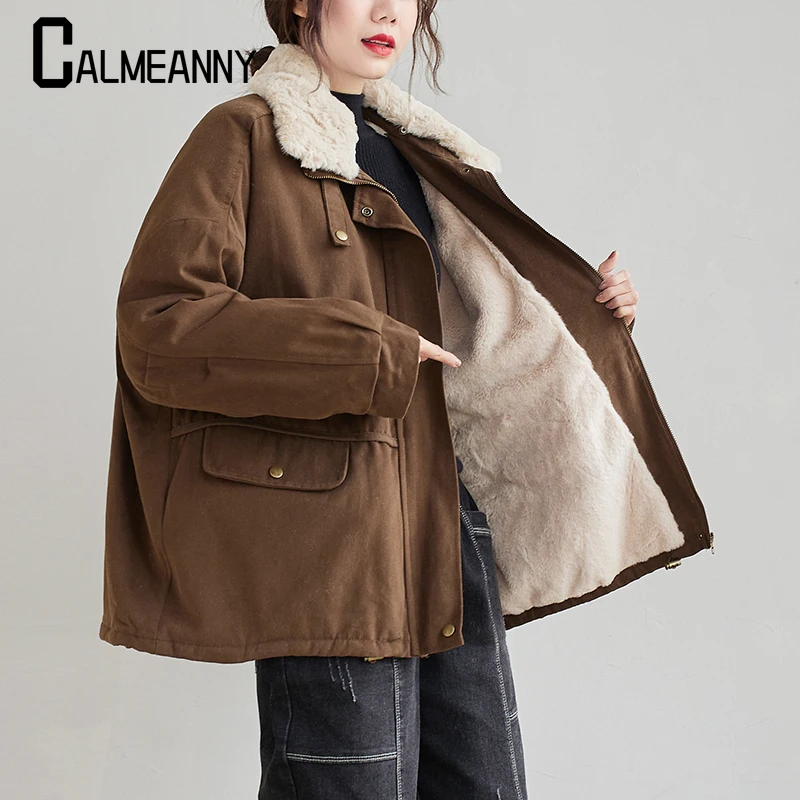 

2024 Autumn Winter New Style Lamb Wool Casual Loose Versatile Jacket For Women Korean Edition Version Thickened Jacket Fit Top