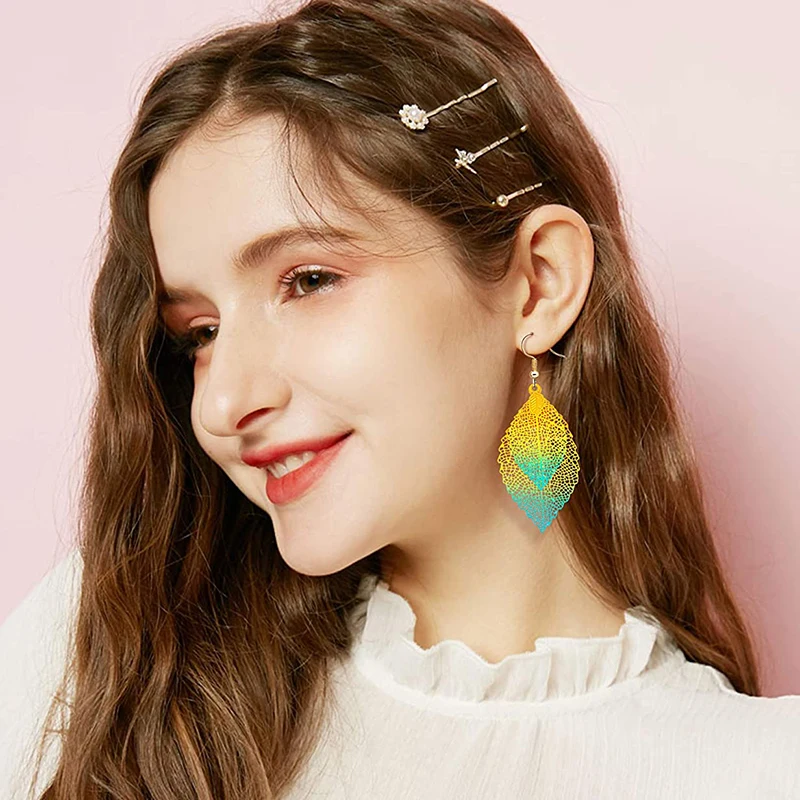Colorful Leaf Drop Dangle Earrings for women Boho Long Vintage Hollow Earings Fashion Jewelry Pendientes Moda Para Las Mujeres