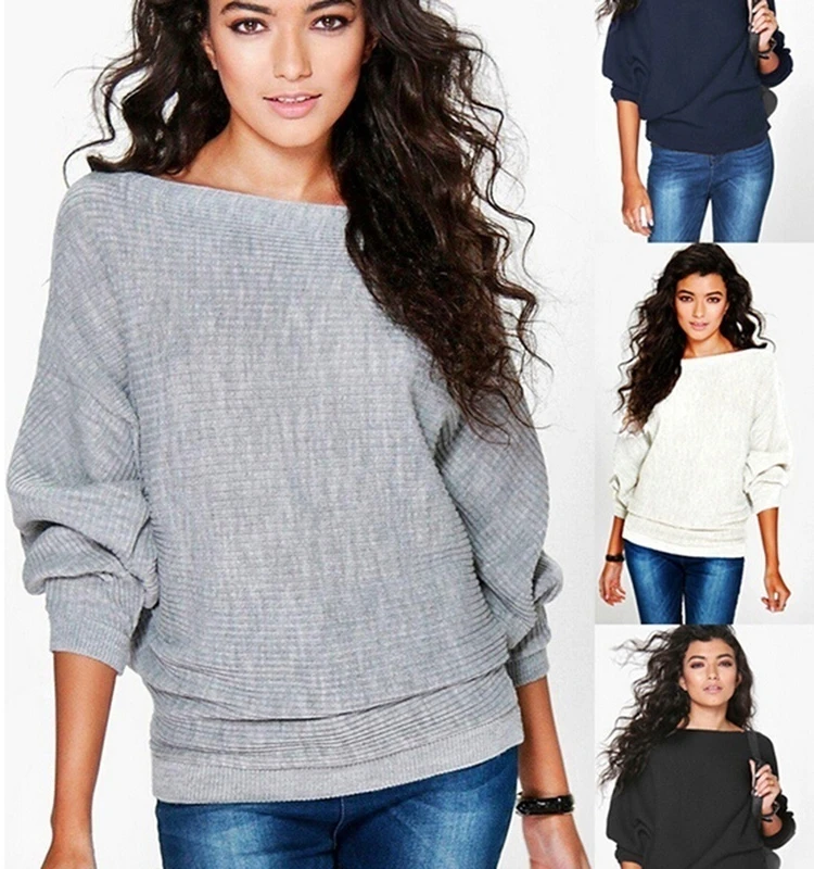 

Knitted Batwing Casual Top Women's round Ne ort Sve Sweater Street Sle Comfortable Fit Summer Faion Other Material...