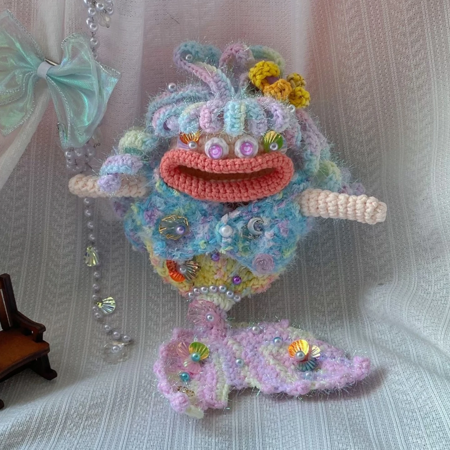 

0083 Handmade Mermaid Keychain Purse Crochet Hookwoven Adorable Fish Hook Accessory Perfect Gift for Boys and Girls Underwater