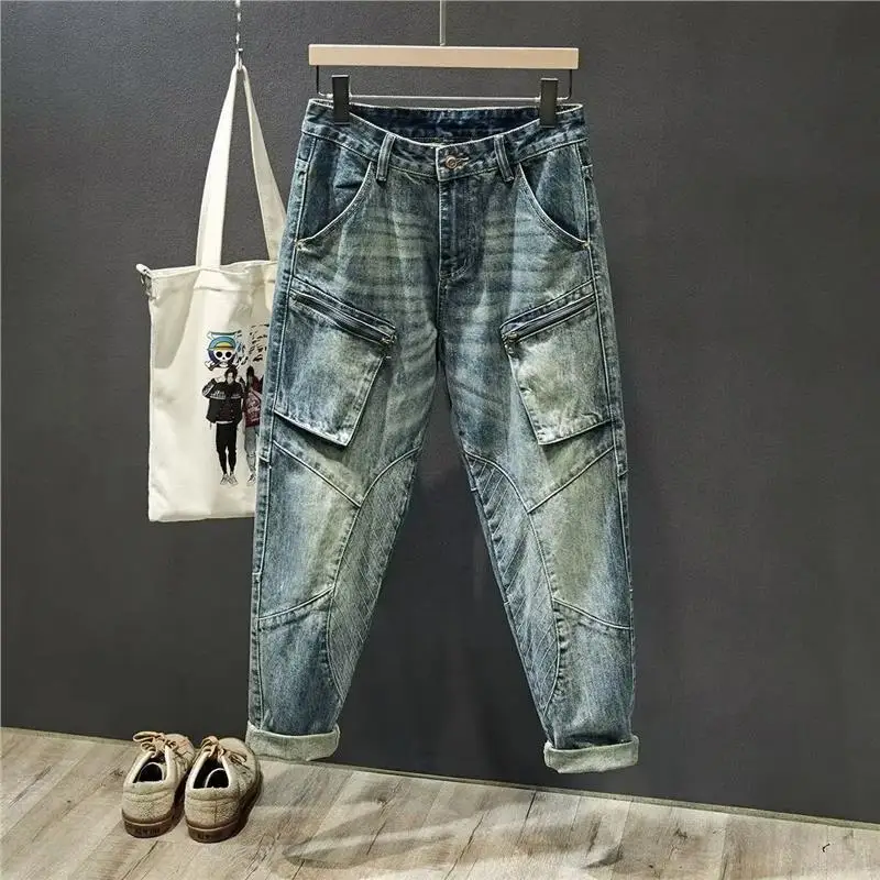

Loose Tapered Men's Jeans Workwear Pocket Zipper Design High Waist mid Rise Denim Pants Casual Wear Winter Season Resistant