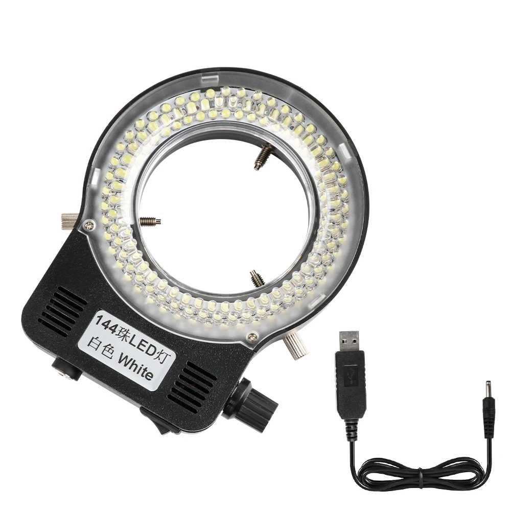 Adjustable 144 LED Ring Light Ultra-bright Lamp with 1V-240V AC Power Amplifier Adapter for Industrial Stereo Microscope220/110V