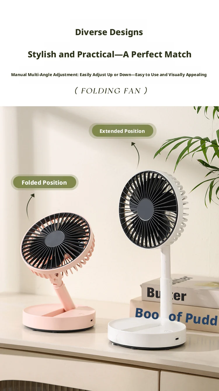 2026 New Desktop Fan USB Charging Model, Long Endurance Foldable Mini Retractable Fan, Dormitory Portable Desktop Electric Fan