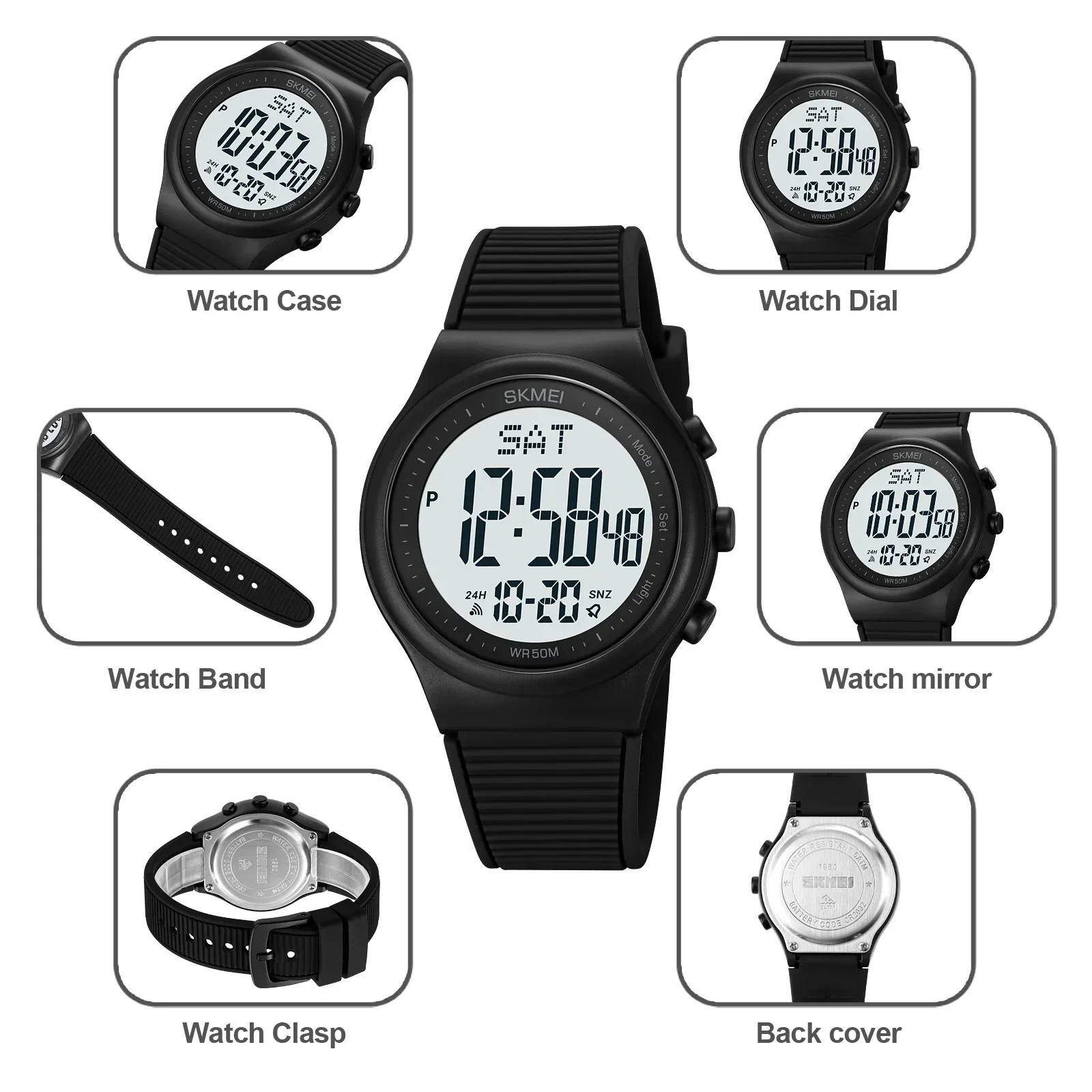 SKMEI 1980 Clock For Men 5Bar Waterproof Countdown Wristwatches Male reloj hombre Fashion Back Light Digital Sports Watches