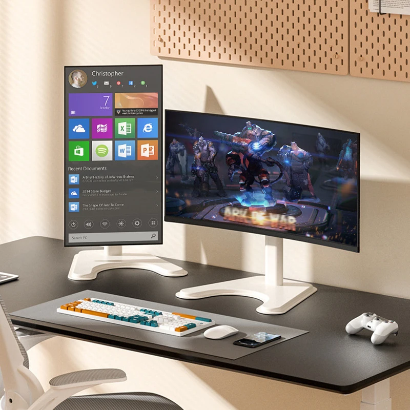 Computer Monitor Desk Stand Arm PC Screen Holder 17~32 Inch Large Base Stable Adjustable Height Mounts LCD LED With Bracket