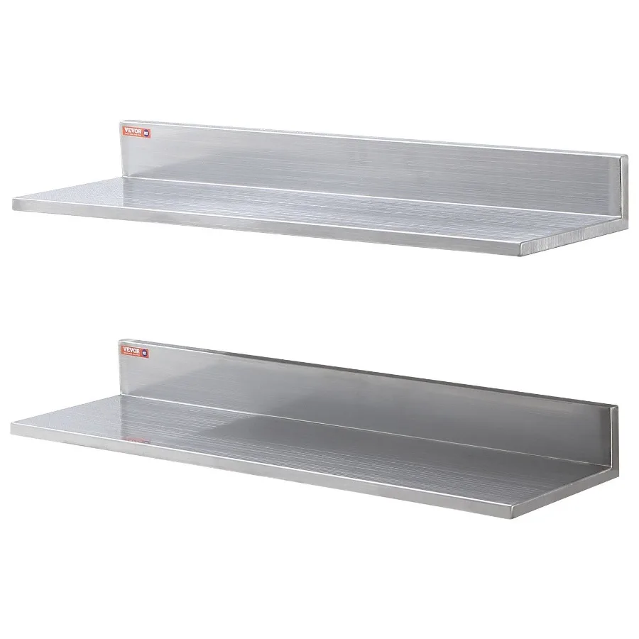 

8.6 x 30 Stainless Steel Shelf Wall Mounted Floating Shelving with Backsplash 44 lbs Load Capacity Commercial Shelves Heavy Du