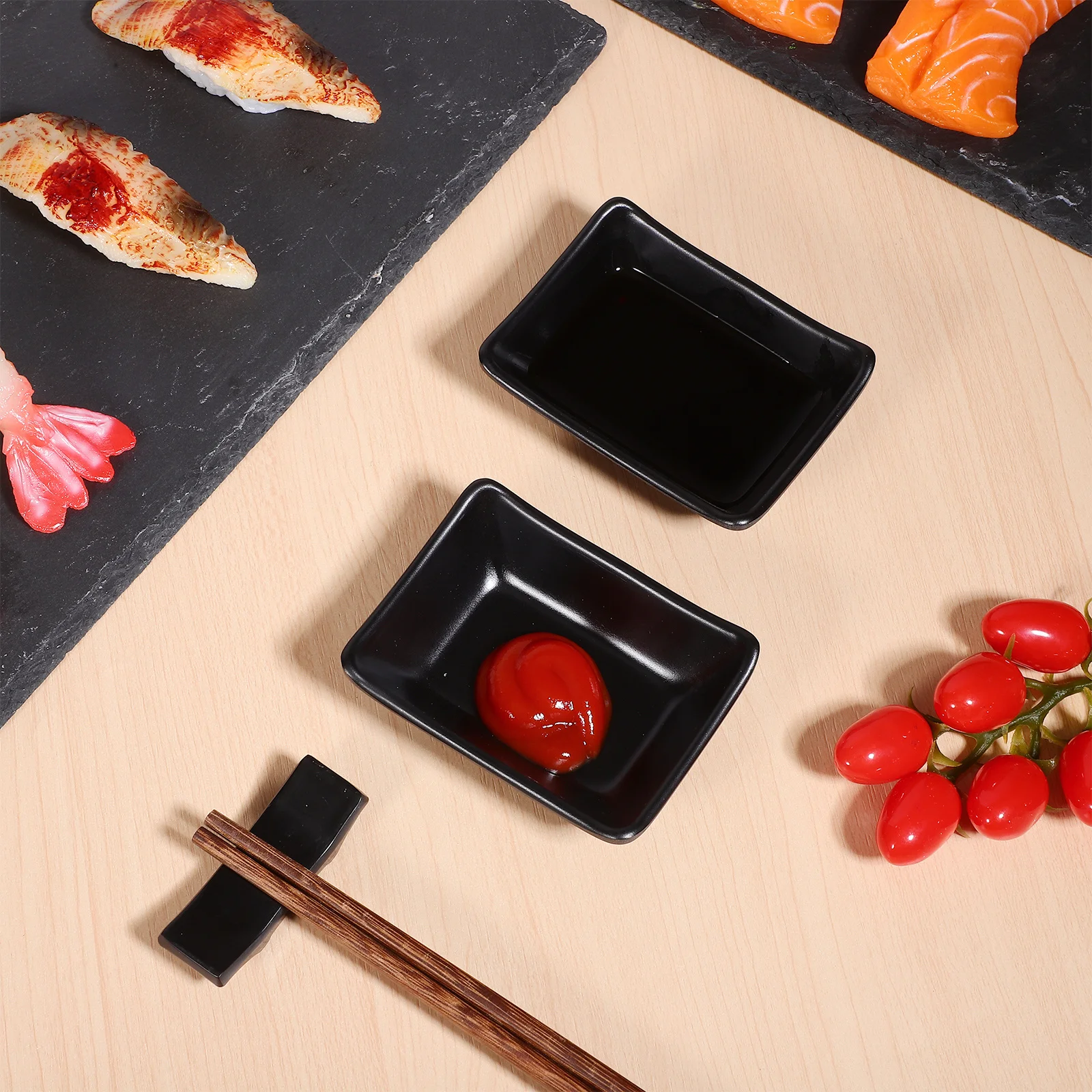 

4Pcs Sauce Dishes Soy Sauce Bowls Seasoning Bowls Geometric Shape Stable Bottom Chopstick Rest Holder for Dining Table Kitchen