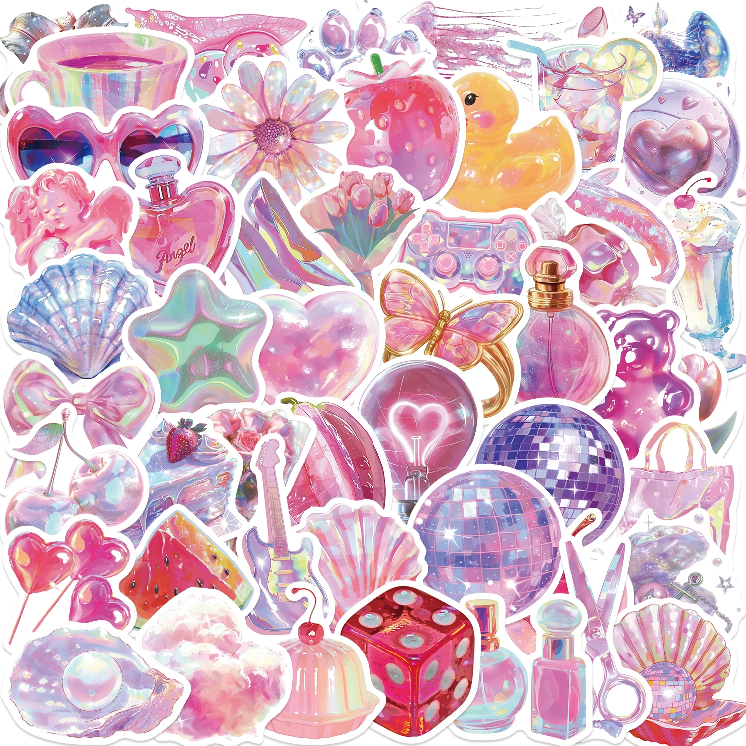 50 Stück Rosa Laser Kleine Ästhetische Aufkleber DIY Handgemachte Scrapbook Laptop Gepäck Graffiti Sticker Decals