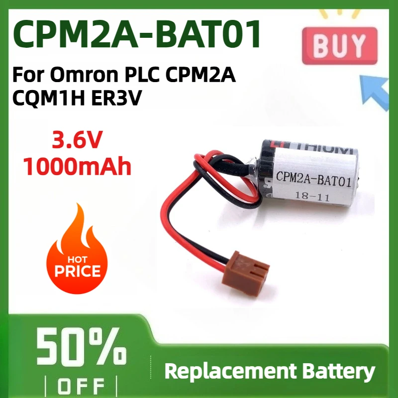 CPM2A-BAT01 3.6V 1000mAh ER3V Lithium Backup Battery for Omron PLC CPM2A CQM1H Programmable Controller Memory Battery