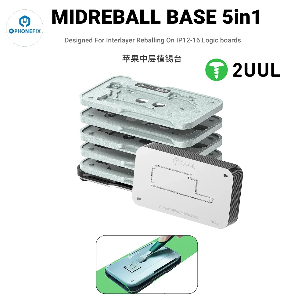 

2UUL BH13 High-quality Middle Layer Frame Reballing Stencil Platform for IPhone 12-16PM CPU Logic Boards Welding Repair Tools