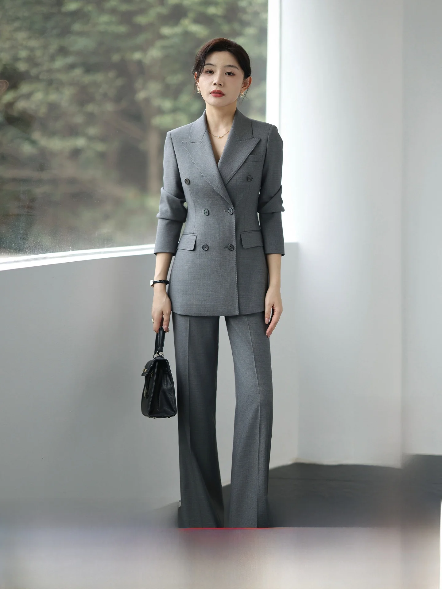 

Spring Advanced ey e Suit Double Row Buttons Women's Busin Commute Meeting Profional Straight Leg Pants Set