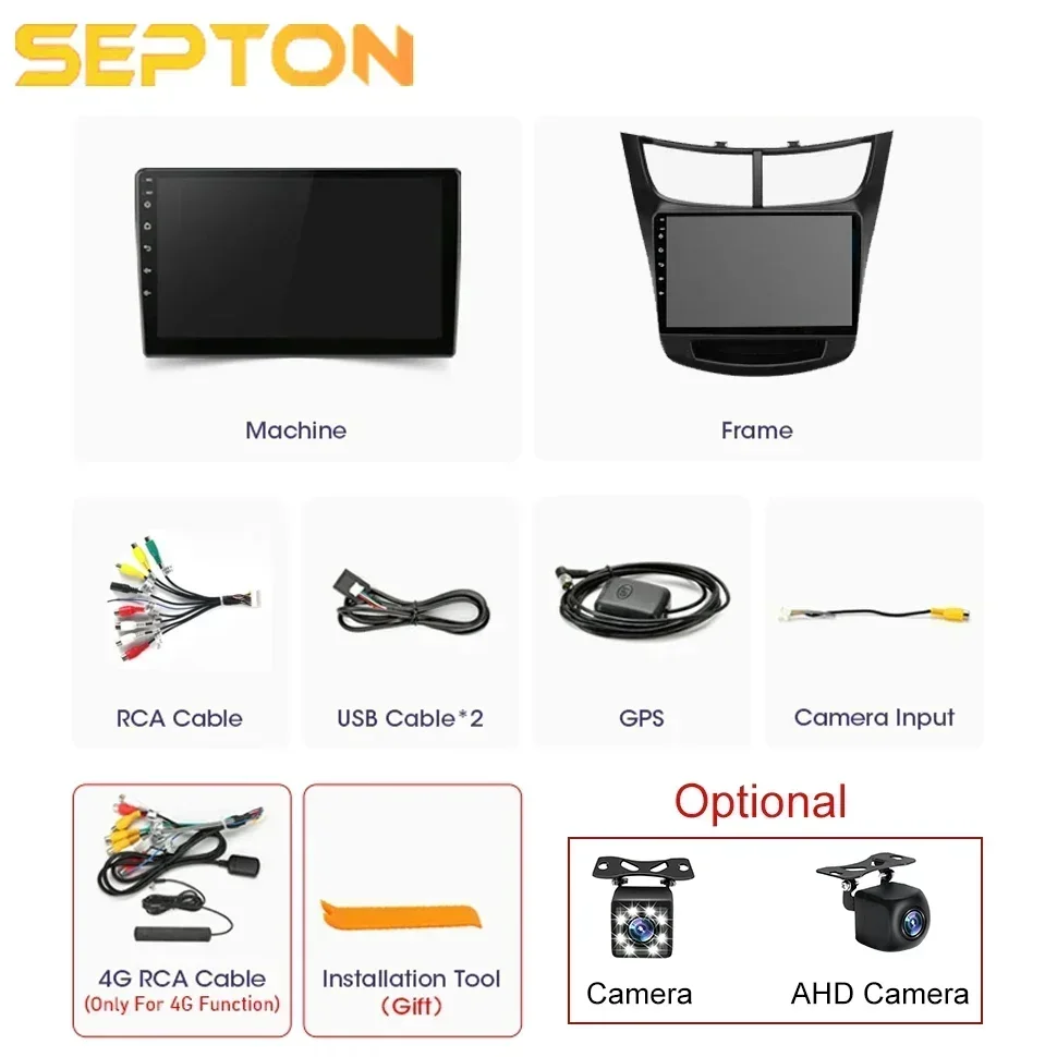 SEPTON Android 12 Car Radio Audio for Chevrolet Sail Aveo 2015-2019 HeadUnit Wifi Carplay Auto GPS 8+128G Multimedia Player