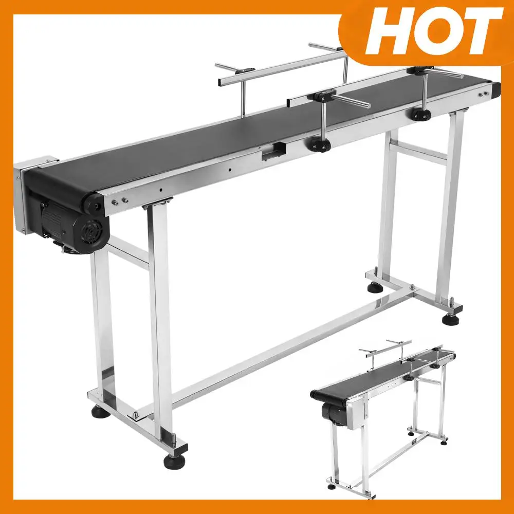 

Stainless Steel Motorized Belt Conveyor 59x7.8in with Double Guardrails Adjustable Speed for Packaging Factory Production Line