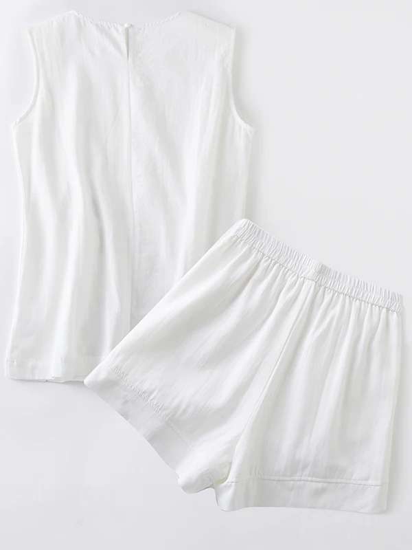 New Chinese Sle Embroidered Cotton Linen ort Sve Set Summer 2025 Faionable round Ne Two-Piece Suit ort Pants