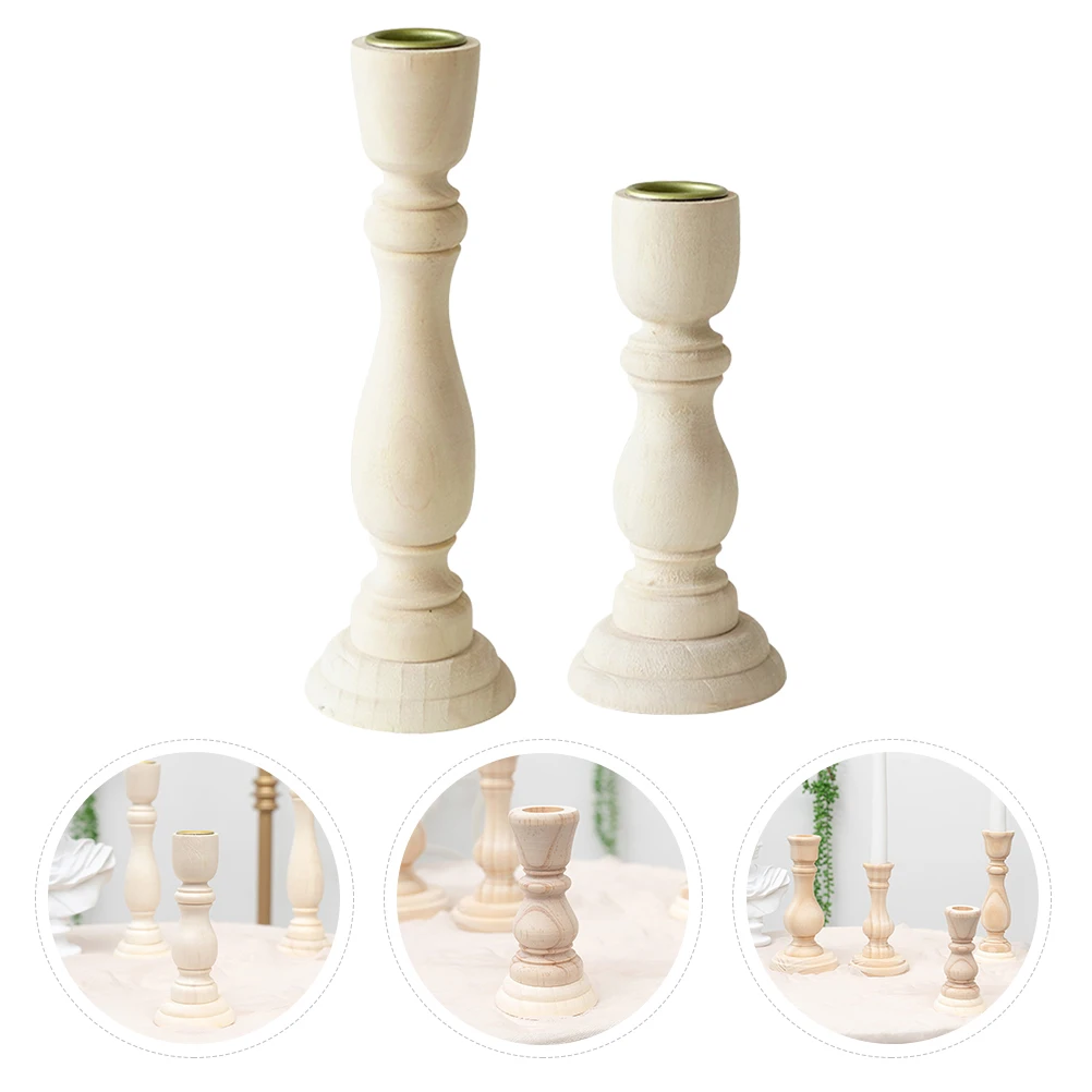 

2pcs Wooden Holder Nordic Style Retro Candlestick Decor for Wedding Party Banquet Stage Home Decoration Smooth Thickened