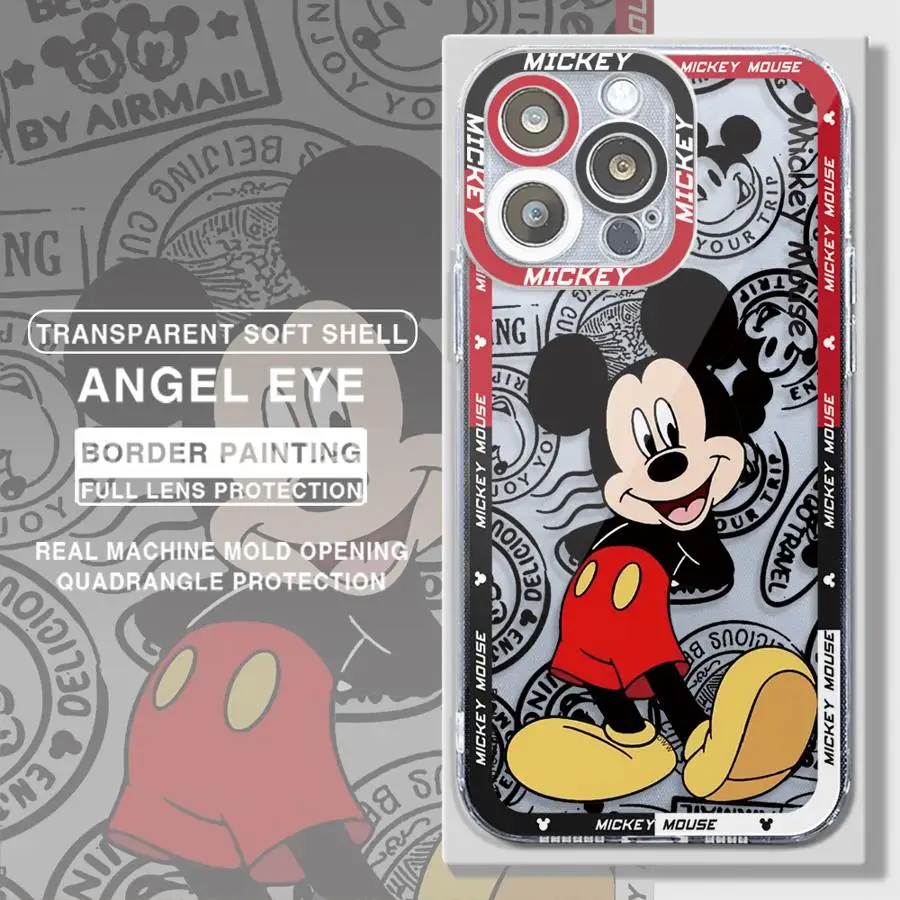 Disney Mickey Mouse Phone Case for iPhone 14 Pro Max SE 15 16 Pro XR XS Max 7 8 12 11 Pro 13 Mini Transparent Soft Funda