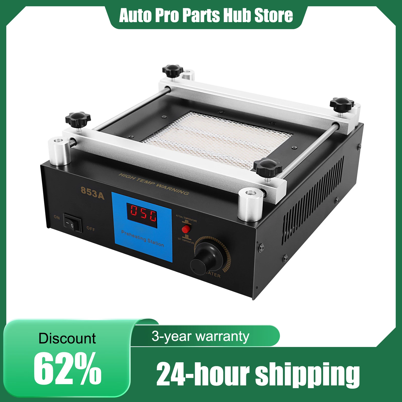 Soldering Station, YIHUA 853A Preheat Preheating Station, 110V US Standard, 450W Powerful Infrared Ceramic Heater, 120x120mm Large Heating Area, PID Temperature Control 122-752℉, LED Display, Anti-Static and Rust-Resistant Design