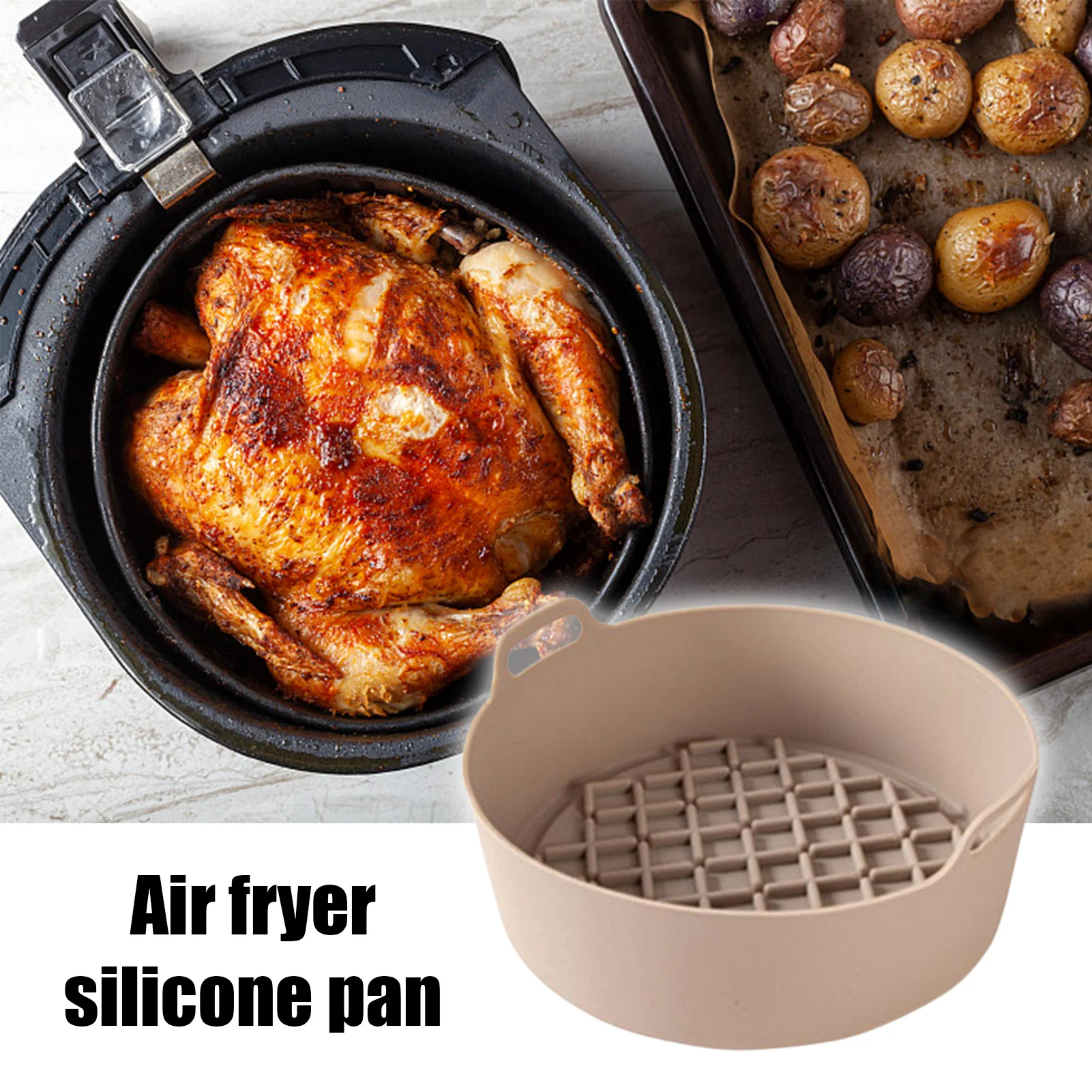 

AirFryer Silicone Pot Air Fryers Oven Baking Tray Fried Pizza Chicken Basket Mat Square Round Replacement Grill Pan Accessories