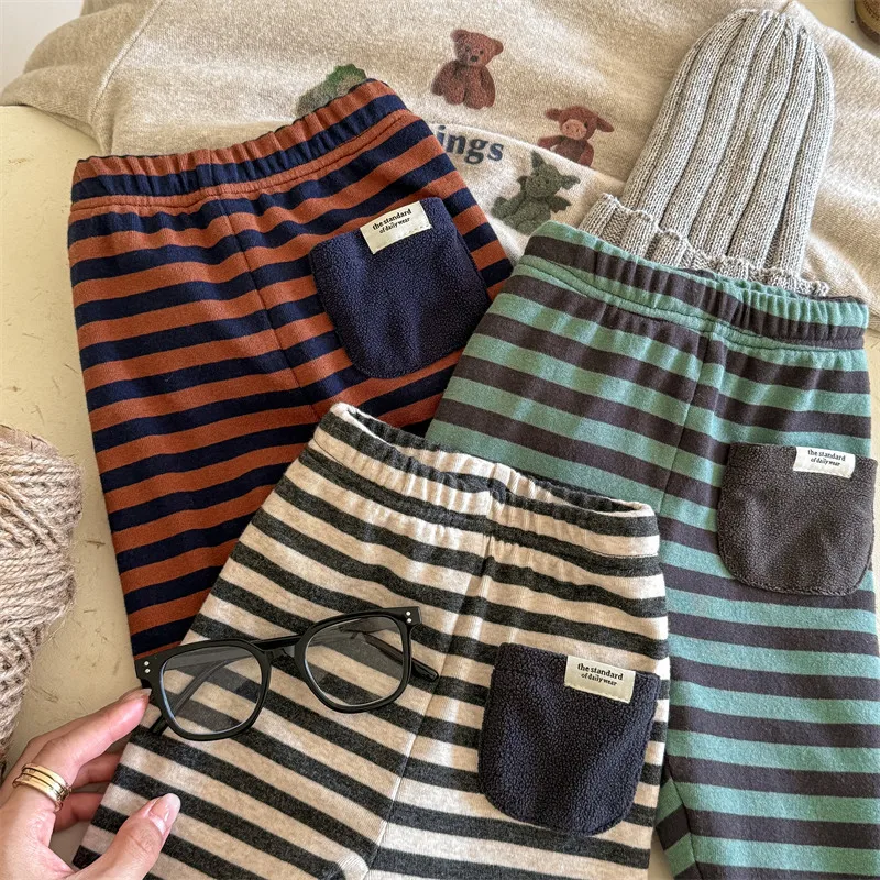 

Winter Baby Leggings Warm Girls Striped Tights Boys Thicken Trousers Toddler Cotton Casual Pants Children Clothing Kids Clothes