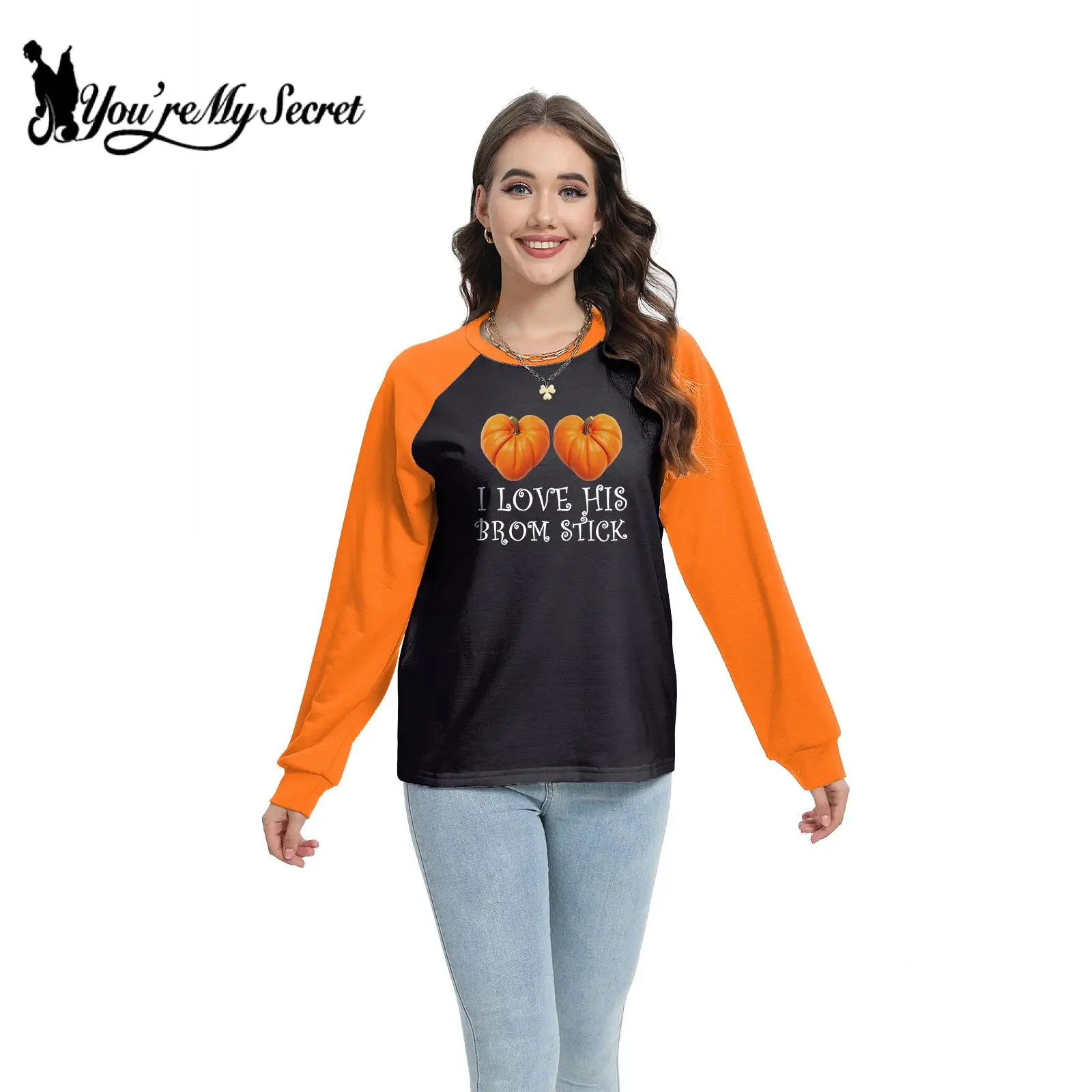 Você é meu segredo-Halloween feminino camiseta engraçada com impressão dos desenhos animados, festa de feriado, tops soltos, hoodies casuais em gola redonda