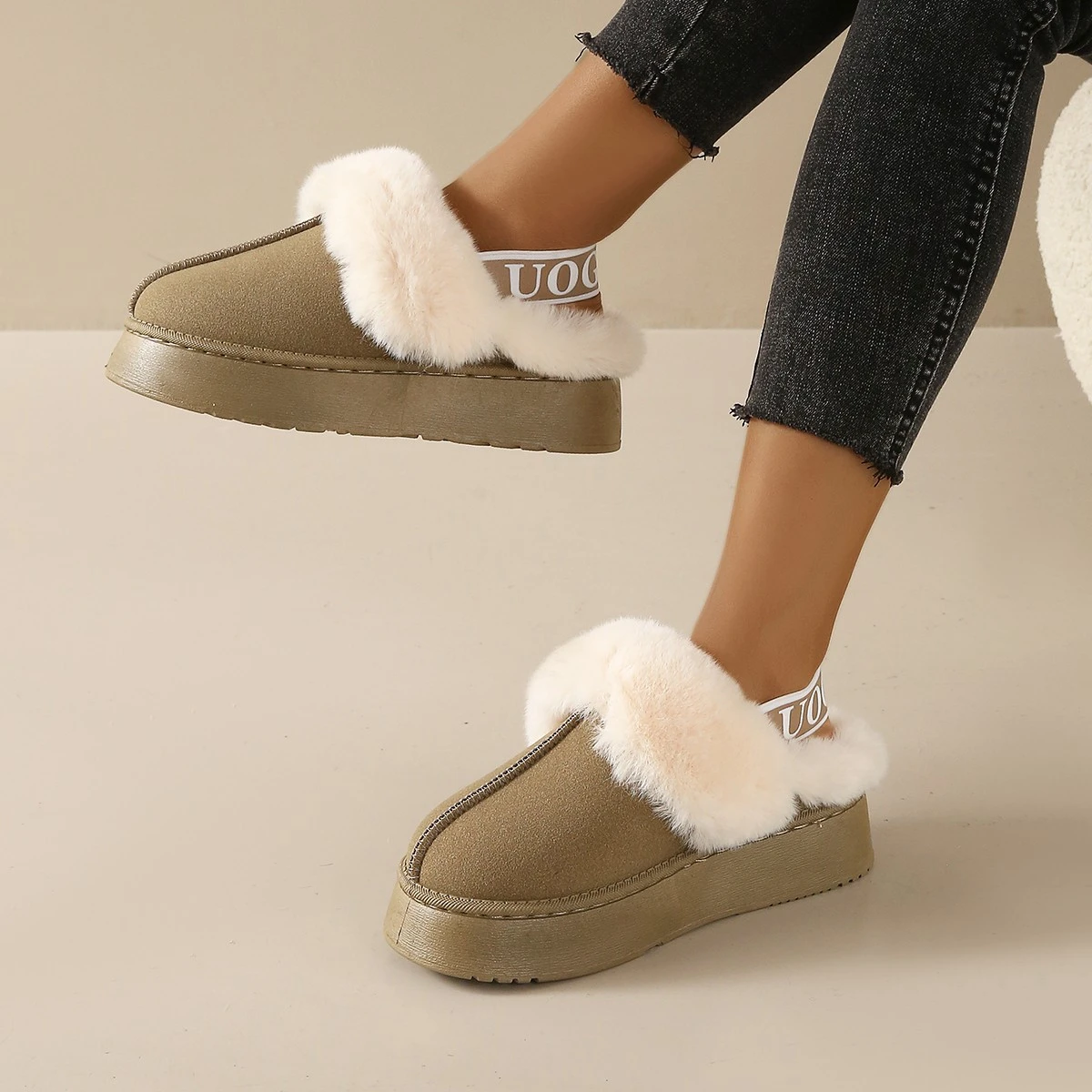 Slippers Women Winter 2024 New Fur Short Plush Warm Flats Slippers Platform Shoes Outdoor Leisure Fashion Slip-on Ladies Shoes