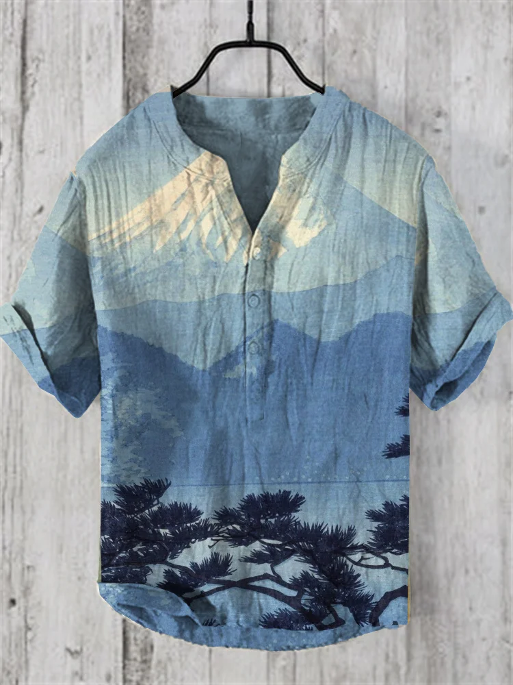 2025 Henry Shirt Heren Casual T-shirt met korte mouwen Bloemenprint Kleding Vakantiekleding Oversized mannelijke zomer nieuwe top