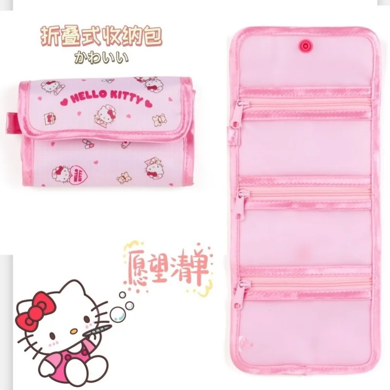 

New Cute Hello Kitty Y2K storage bag girl's heart folding portable miscellaneous bag cartoon outdoor ID storage bag Gifts Girls