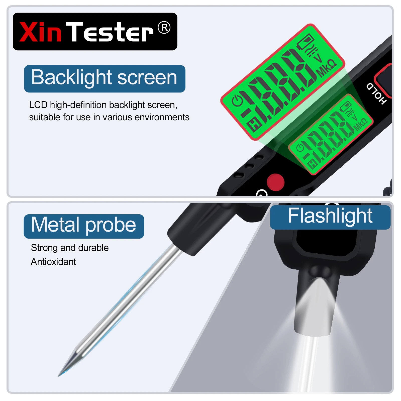 Xin Tester Car Voltage Detector Pen Type 100V Backlight Flashlight LED Electric Circuit Tester DC Voltage Tester XT86A