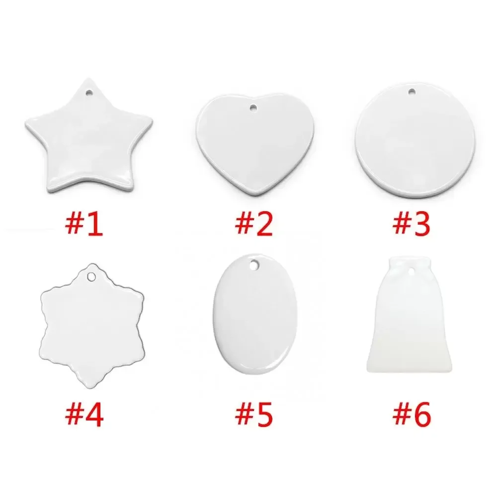 DHL Blank White Sublimation Ceramic pendant Christmas ornaments Heat transfer Printing DIY ceramic ornament heart round decor