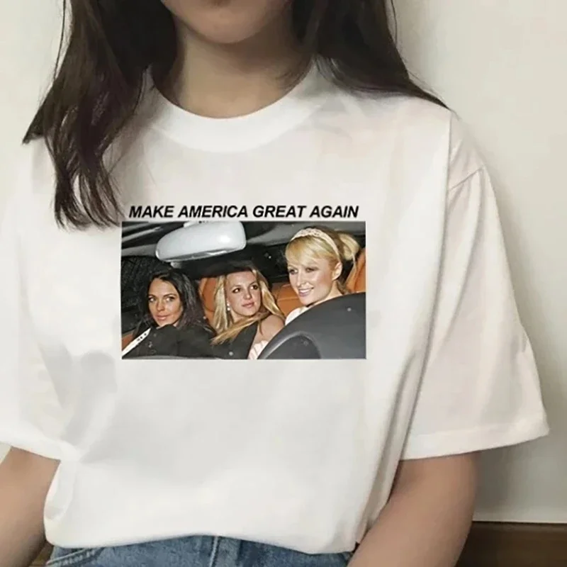 Camiseta con estilo para mujer, camiseta a la moda de Britney Make America Great Again, Tops informales de verano, camisetas de viaje divertidas