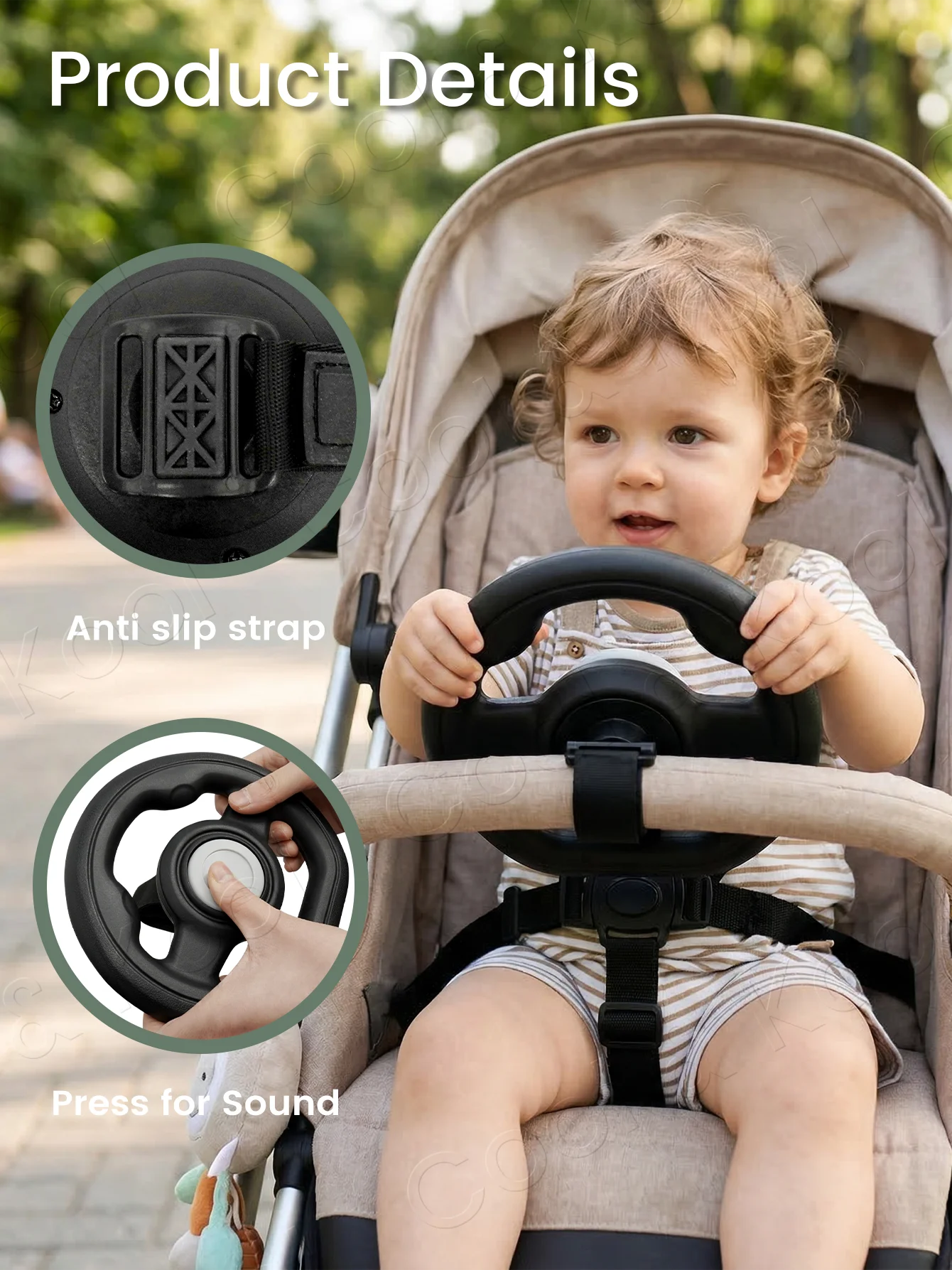 Universal Detachable Pretend Steering Wheel Toy for Strollers & Carts, Fun Driving Attachment for Kids