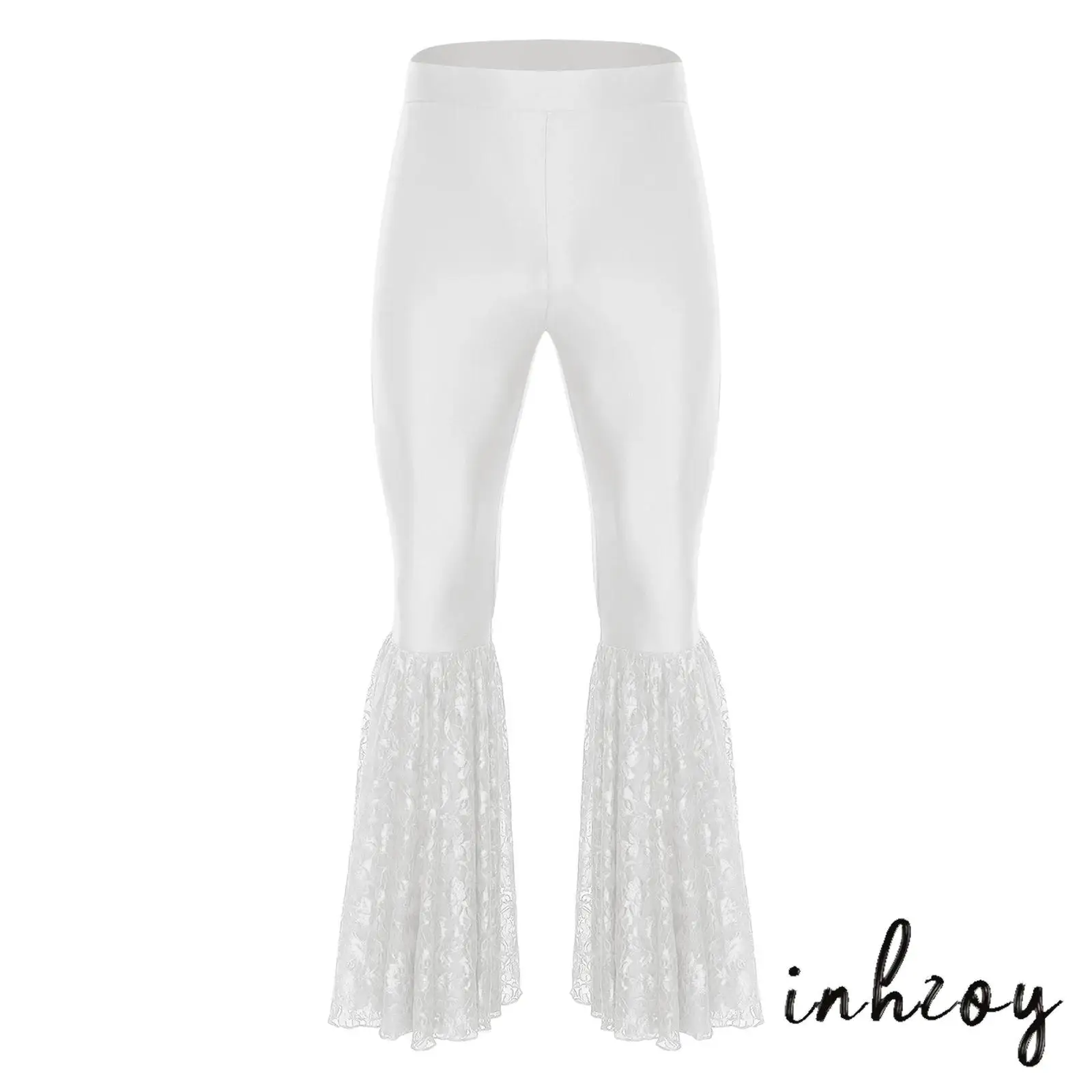 

Men's Retro Disco Bell Bottoms with Ornate Lace Detailing And Comfort Stretch Waist Vintage Style Flared Pants for Theme Parties